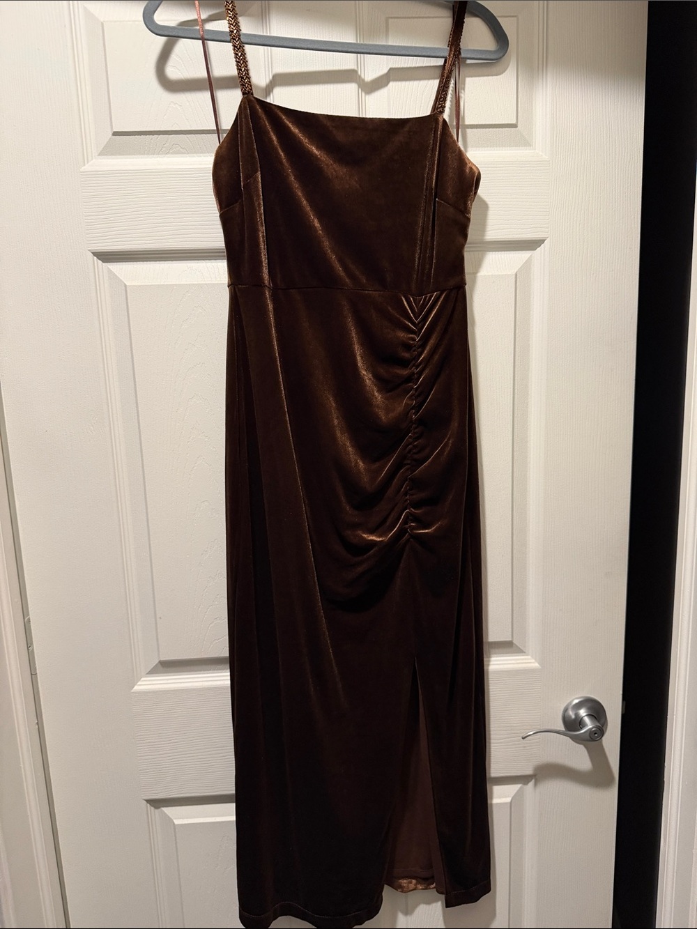 Taylor Brown Velvet Ruched Midi Slip Dress